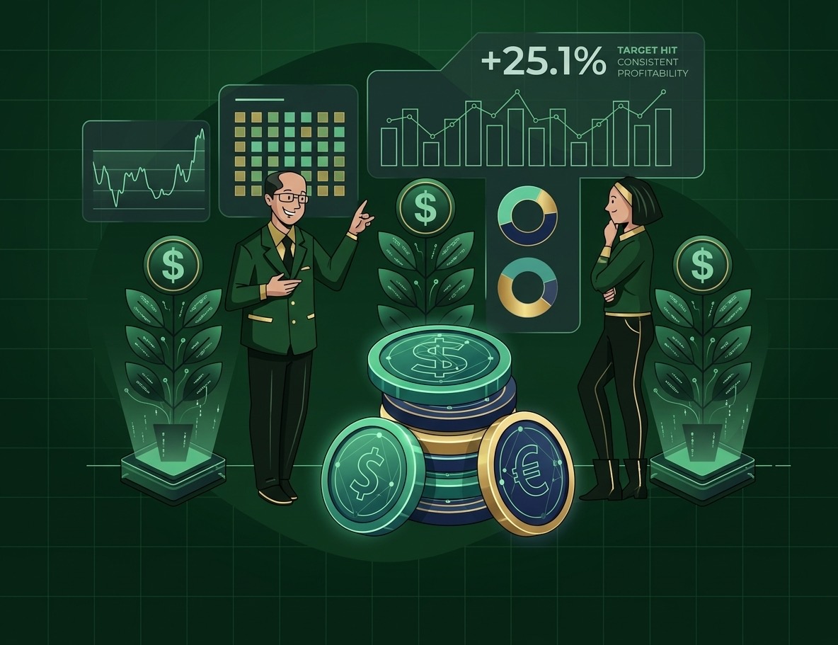 Two investors discussing price charts and results together